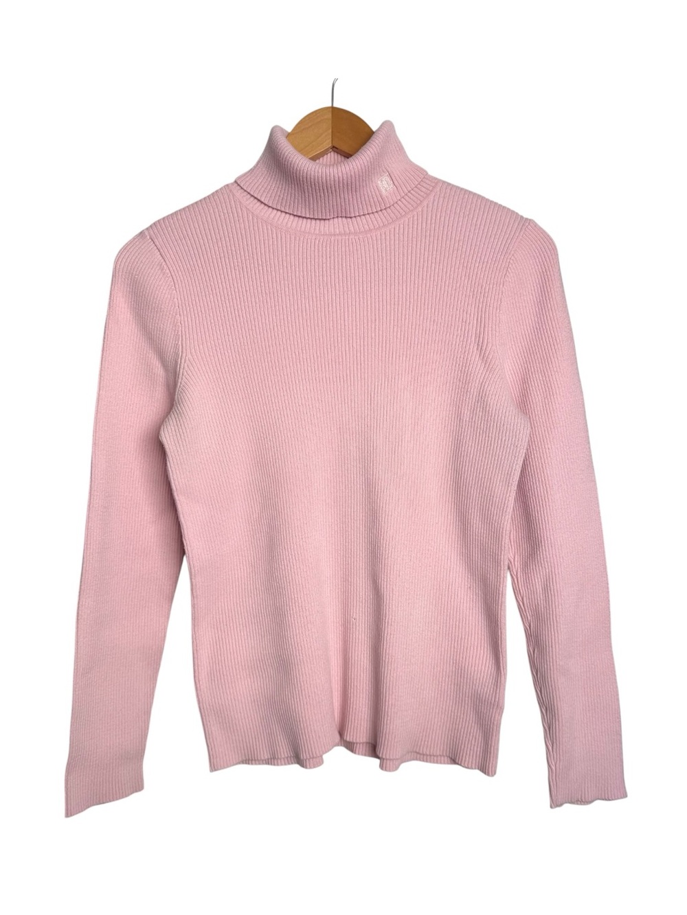 Lauren Ralph Lauren Ribbed Knit Turtleneck Sweater Size Large Baby Pink Cotton